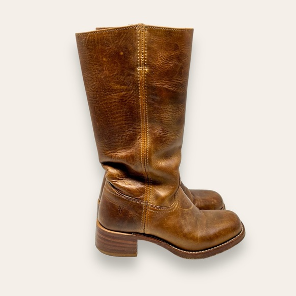 Frye Shoes - FRYE Campus Leather Vintage Heeled Boots Brown Pull On Square Toe 8 Women’s